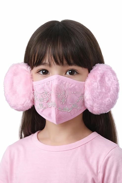 Girls Winter Face Mask with Earmuffs | Plush Warm Windproof Mask