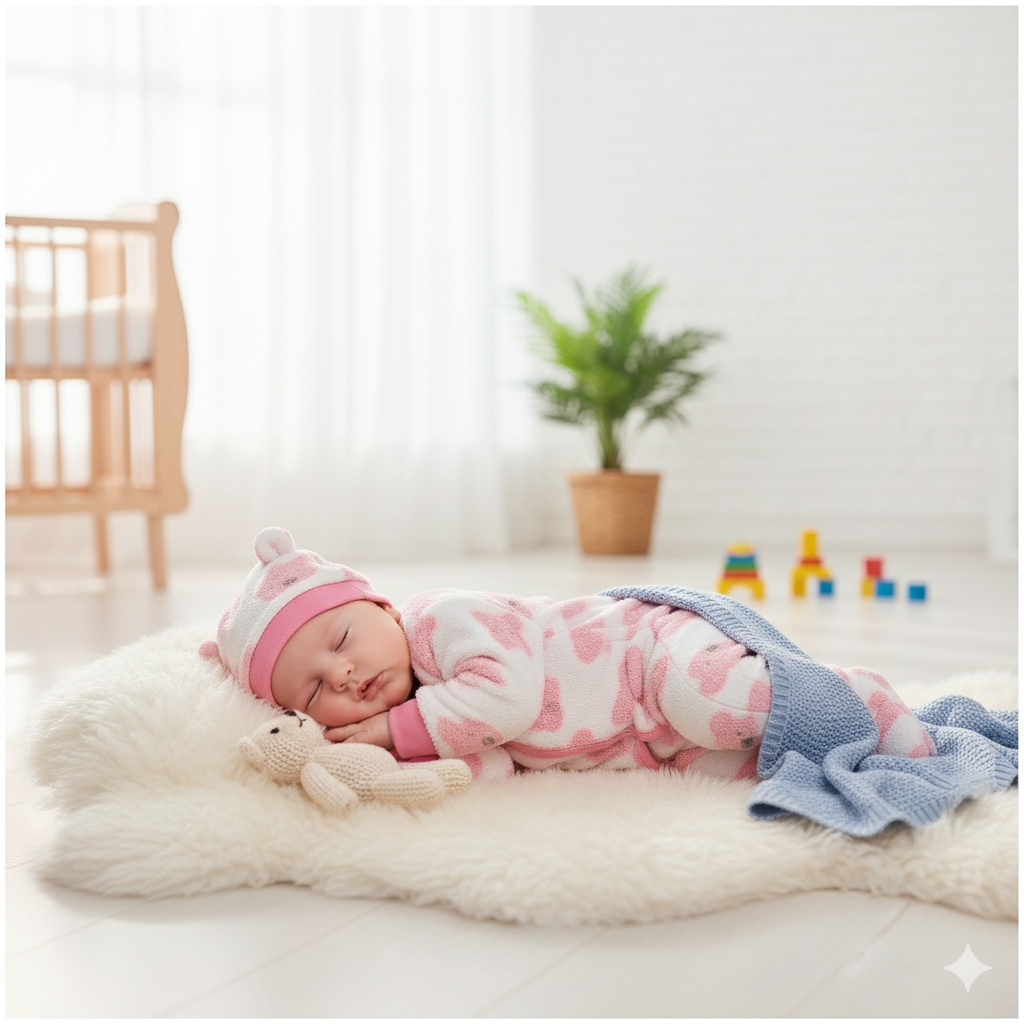 WooAttire 0–1 Month Baby Winter Wear – White Soft Fleece Dress Set