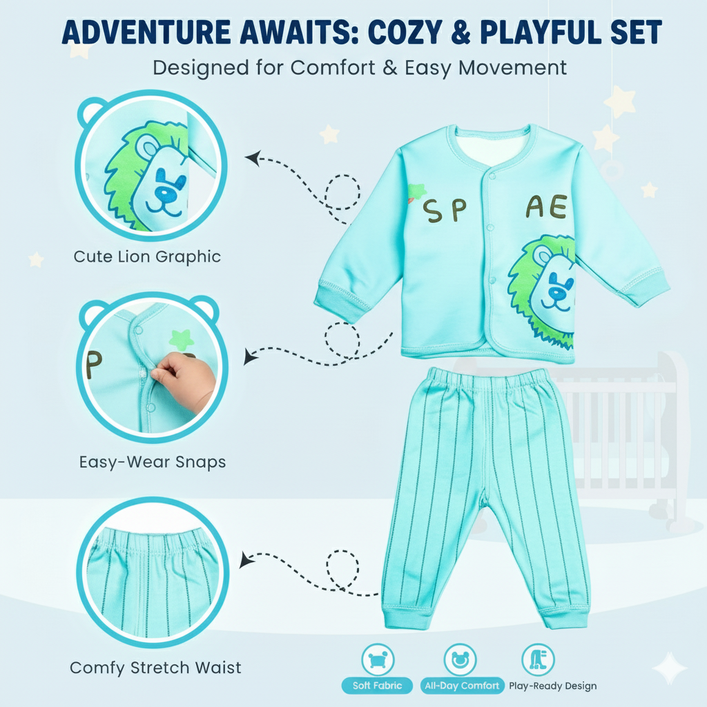 Premium Padded Green Baby Clothes – 0–3 Month Outfit