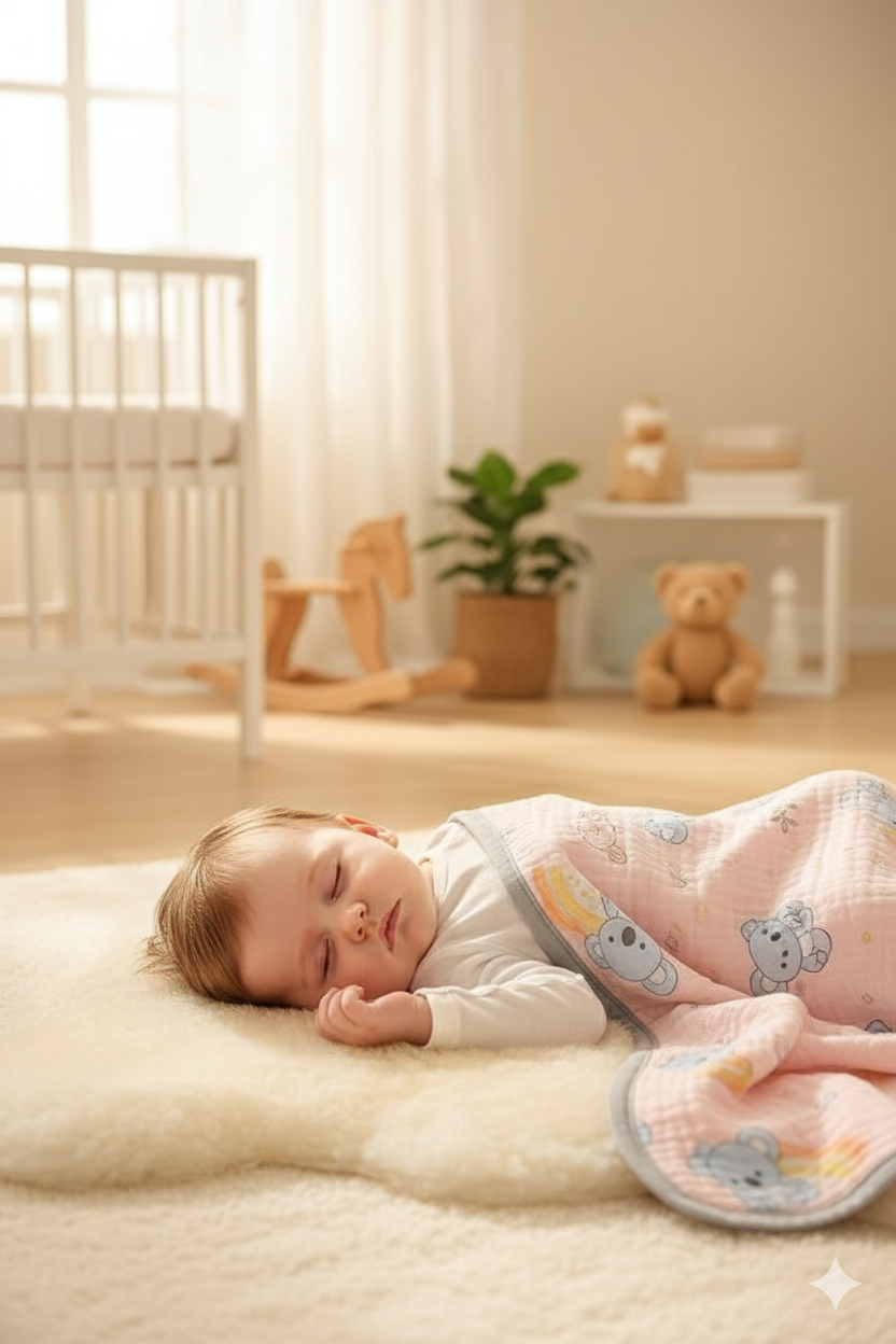 WooAttire premium muslin baby blanket folded view
