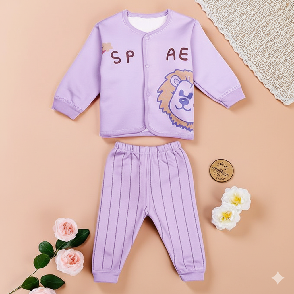 WooAttire Unisex Purple Baby Outfit with Cute Prints – 0–3 Months