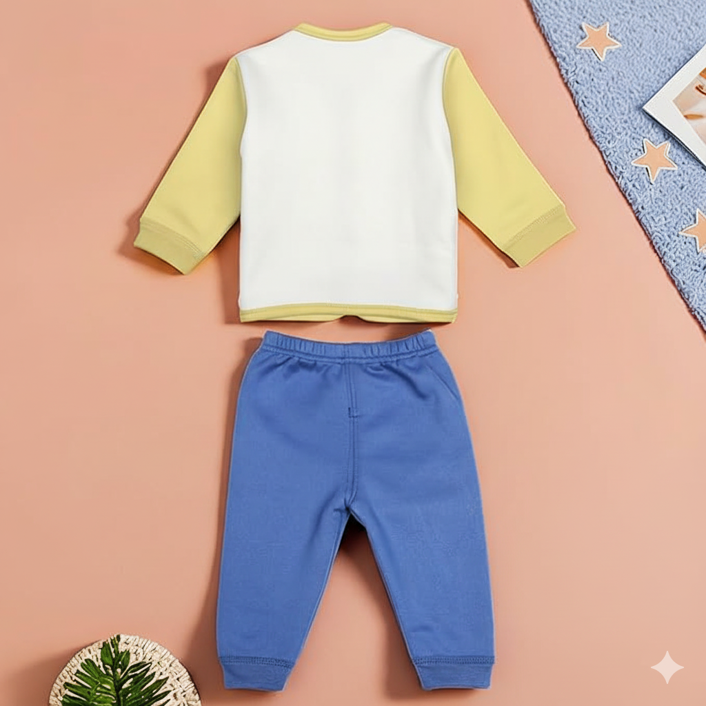 Cozy Fleece Padded Yellow Top for Babies – Cartoon Design