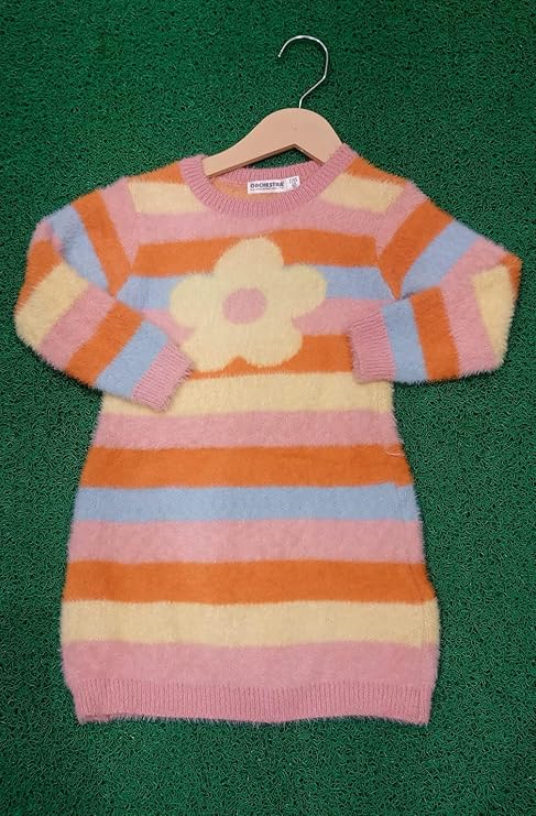 Girls Wool Blend Winter Sweater Dress with Flower Pattern | Full Sleeve | 2–3 Years