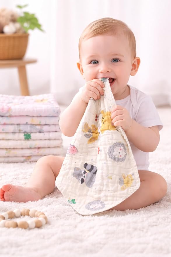 Baby Muslin Cotton Handkerchief – Ultra Soft & Breathable Reusable Wipe Cloth | 25 x 25 cm | Pack of 2