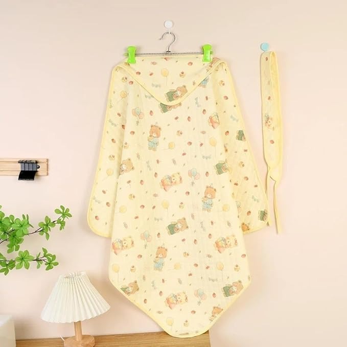 Muslin Hooded Baby Swaddle Towel 6-9M | Soft Cotton Bath Blanket