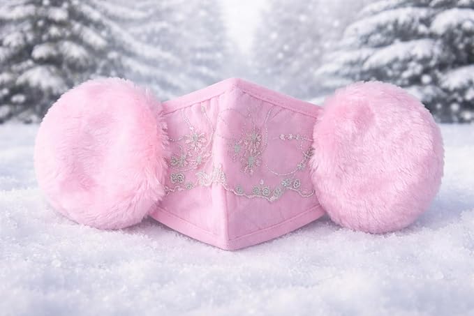 Girls Winter Face Mask with Earmuffs | Plush Warm Windproof Mask