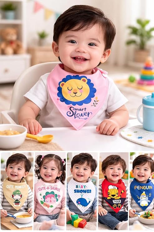 Pack of 3 Baby Bibs Cotton Bandana Bib | Soft Reusable Drool Bib for Newborn