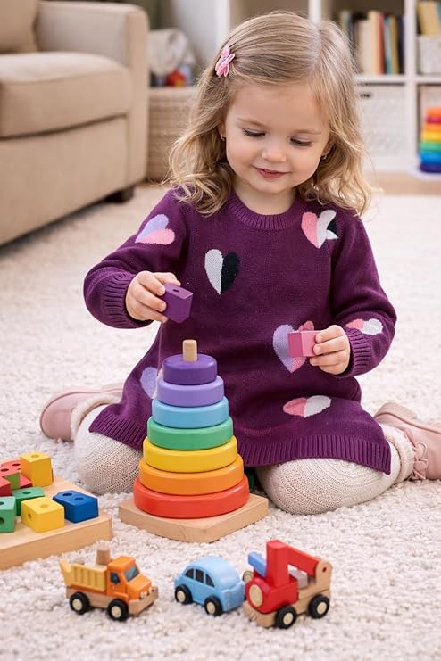 Baby Girls Winter Sweater Dress – Soft Knit Heart Print