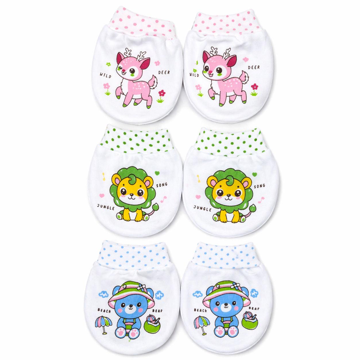 Baby Soft Cotton Mittens Pack of 3 | Newborn Anti Scratch Gloves | Cute Cartoon Design | 0-6 Months