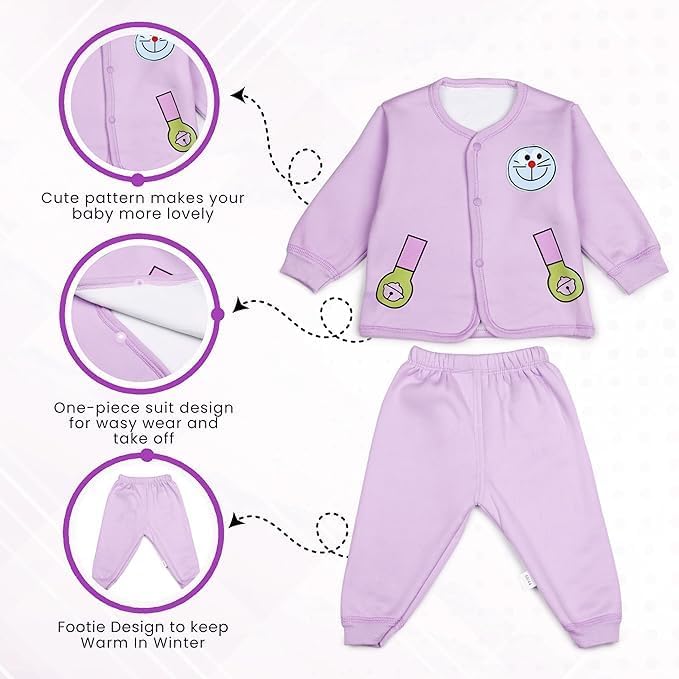 Baby outfit set with long-sleeve top and pants on a white background