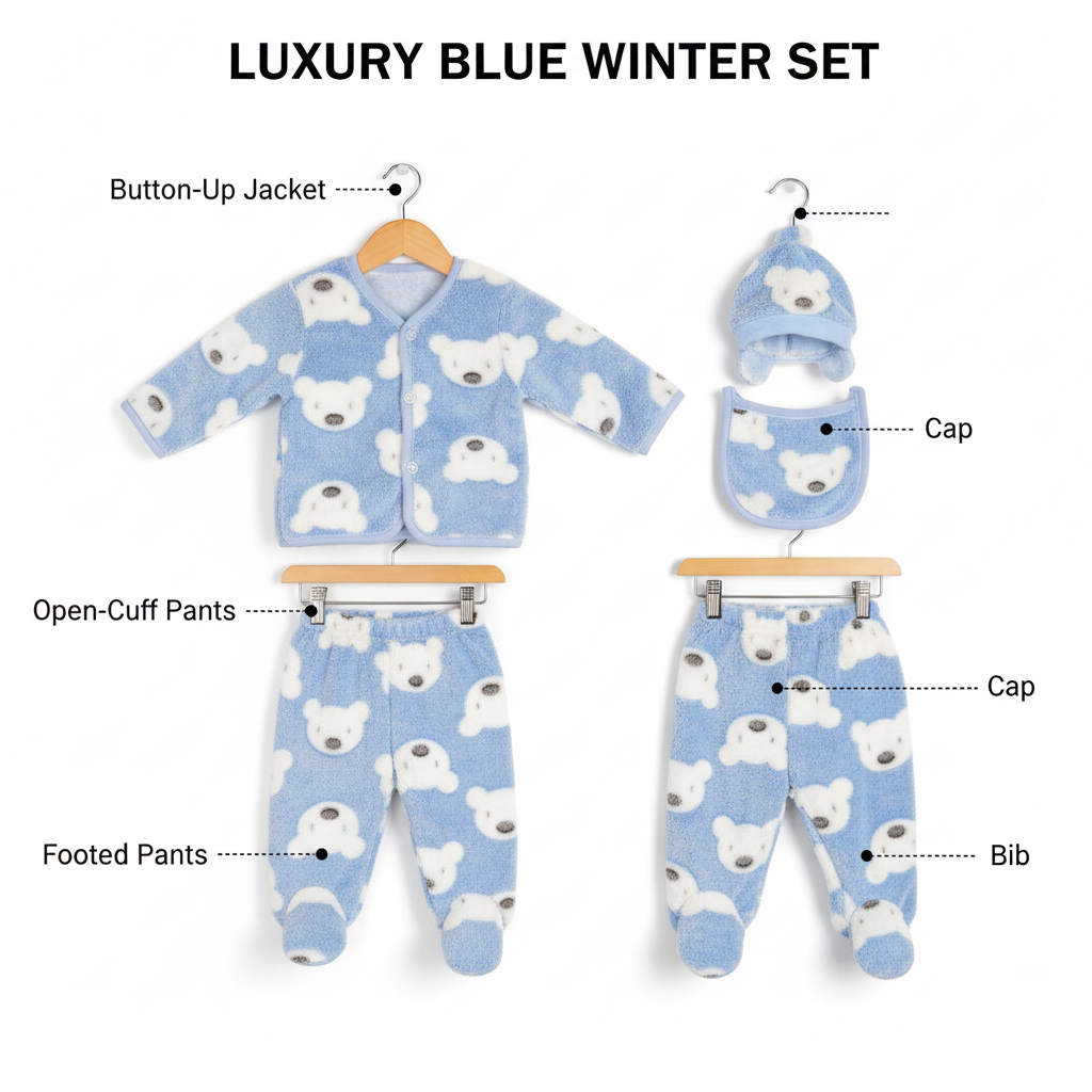 WooAttire Blue 5-Piece Baby Winter Set 0–1 Month – Complete Outfit