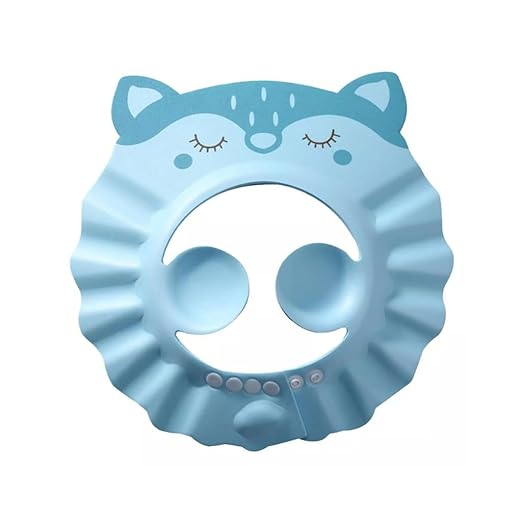 Blue children's shower cap with cat ears on a white background