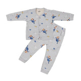 Children's pajama set with cartoon designs on a white background