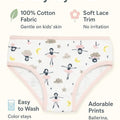Children's underwear with ballerina, cloud, and star design on a white background