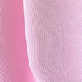 Close-up of pink and white socks with a textured pattern.