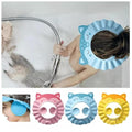 Collage of a child using a blue shampoo cap in a bathtub, with additional colorful shampoo caps displayed below.