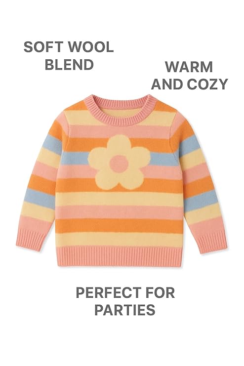 Colorful striped sweater with a flower design on a white background