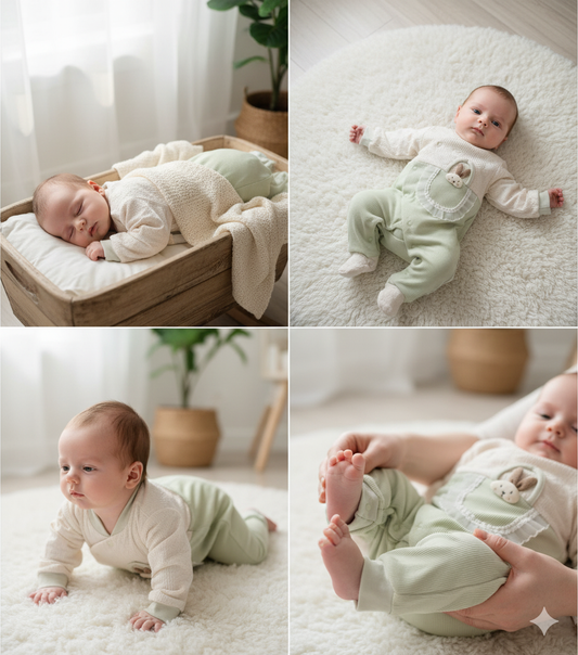 WooAttire baby green polyfill romper – full sleeve winter jumpsuit