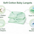 Green baby langot with features highlighted on a white background