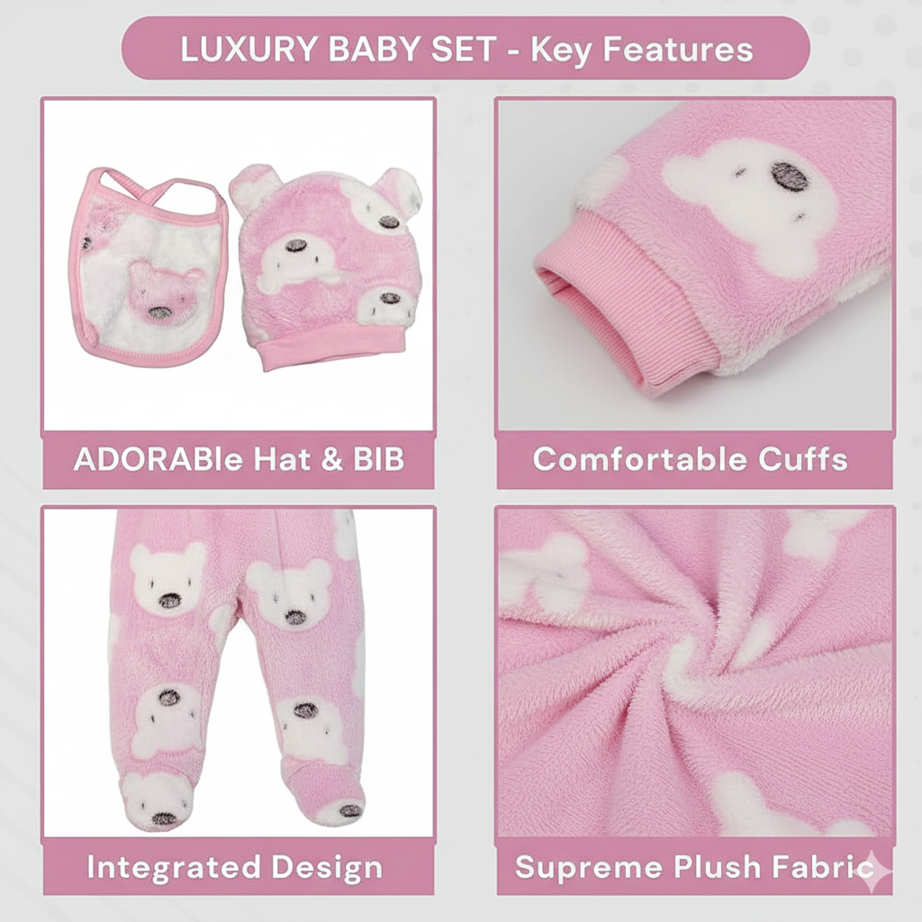 Cozy Newborn Baby Winter Outfit in Soft Fur Fabric – WooAttire 0–1 Month Set