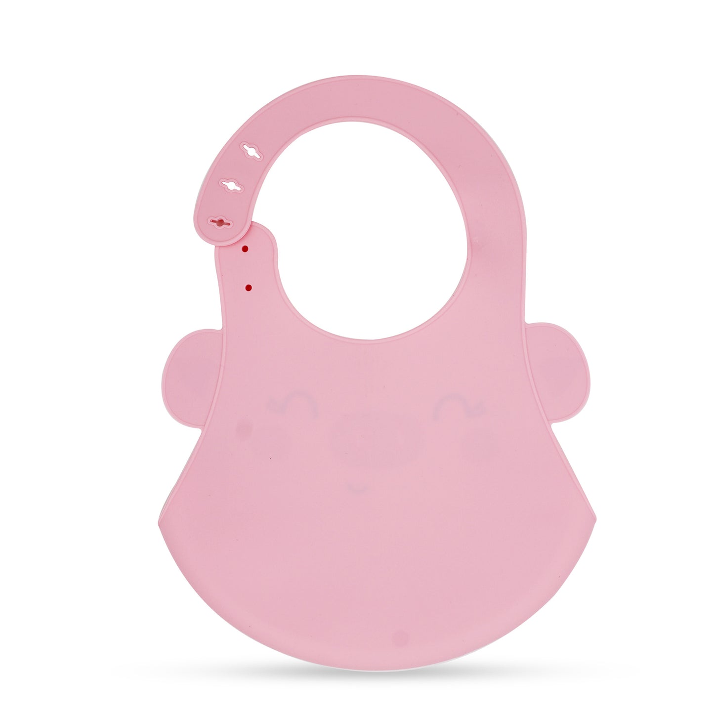 Pink silicone bib on a white background