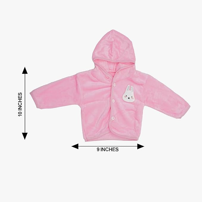 Pink baby jacket with dimensions on a white background