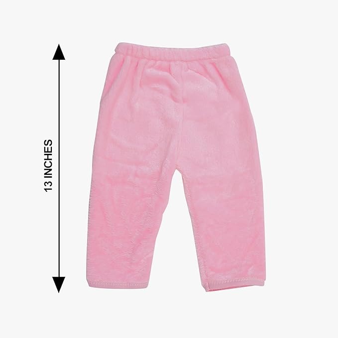 Pink baby pants with a measurement label on a white background
