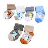 Set of baby socks with animal designs on a white background