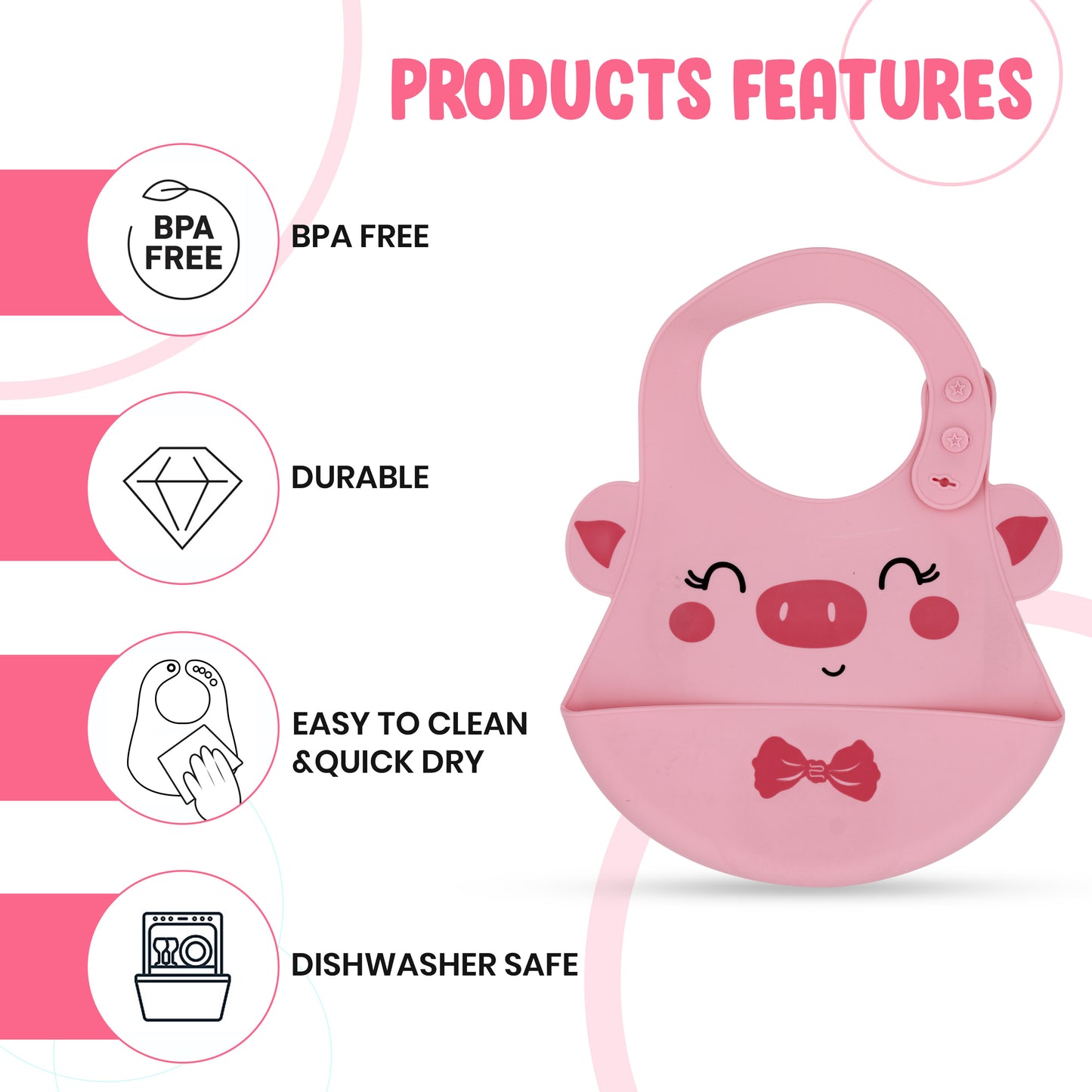 Soft Silicone Baby Bib with Food Pocket – Light Pink