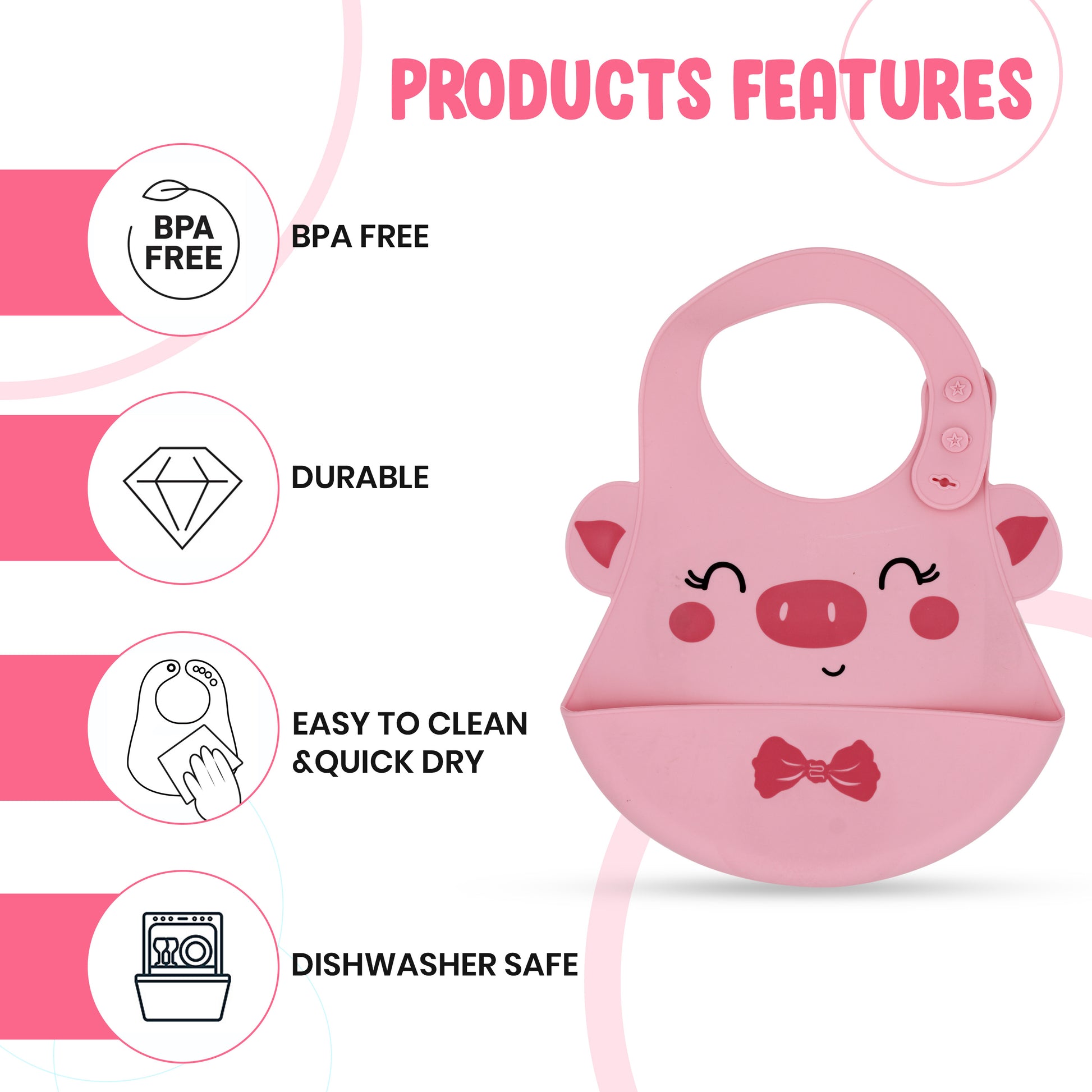Soft Silicone Baby Bib with Food Pocket – Light Pink