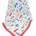 Baby blanket with colorful car pattern on a white background