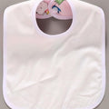 White baby bib with cartoon character on a gray background