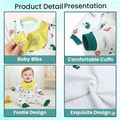 Product detail presentation of baby bibs, comfortable cuffs, footie design, and exquisite design.