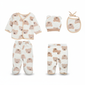 Baby clothing set with bear pattern on a white background