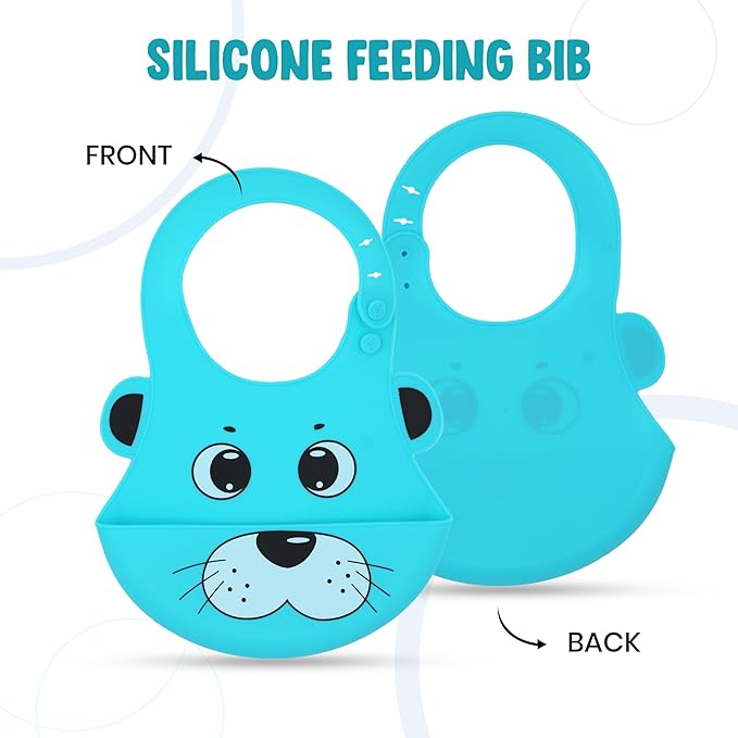 WooAttire Sky Blue Silicone Baby Bib – Soft, Waterproof & Adjustable
