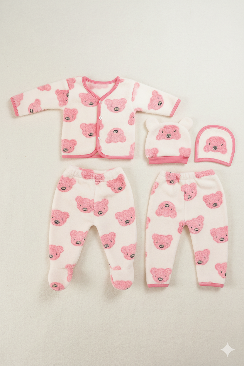 Baby Winter Dress Set in White with Shirt, Pyjamas, Bib & Beanie Cap – WooAttire