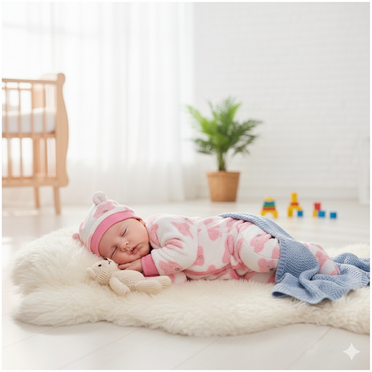 WooAttire 0–1 Month Baby Winter Wear – White Soft Fleece Dress Set