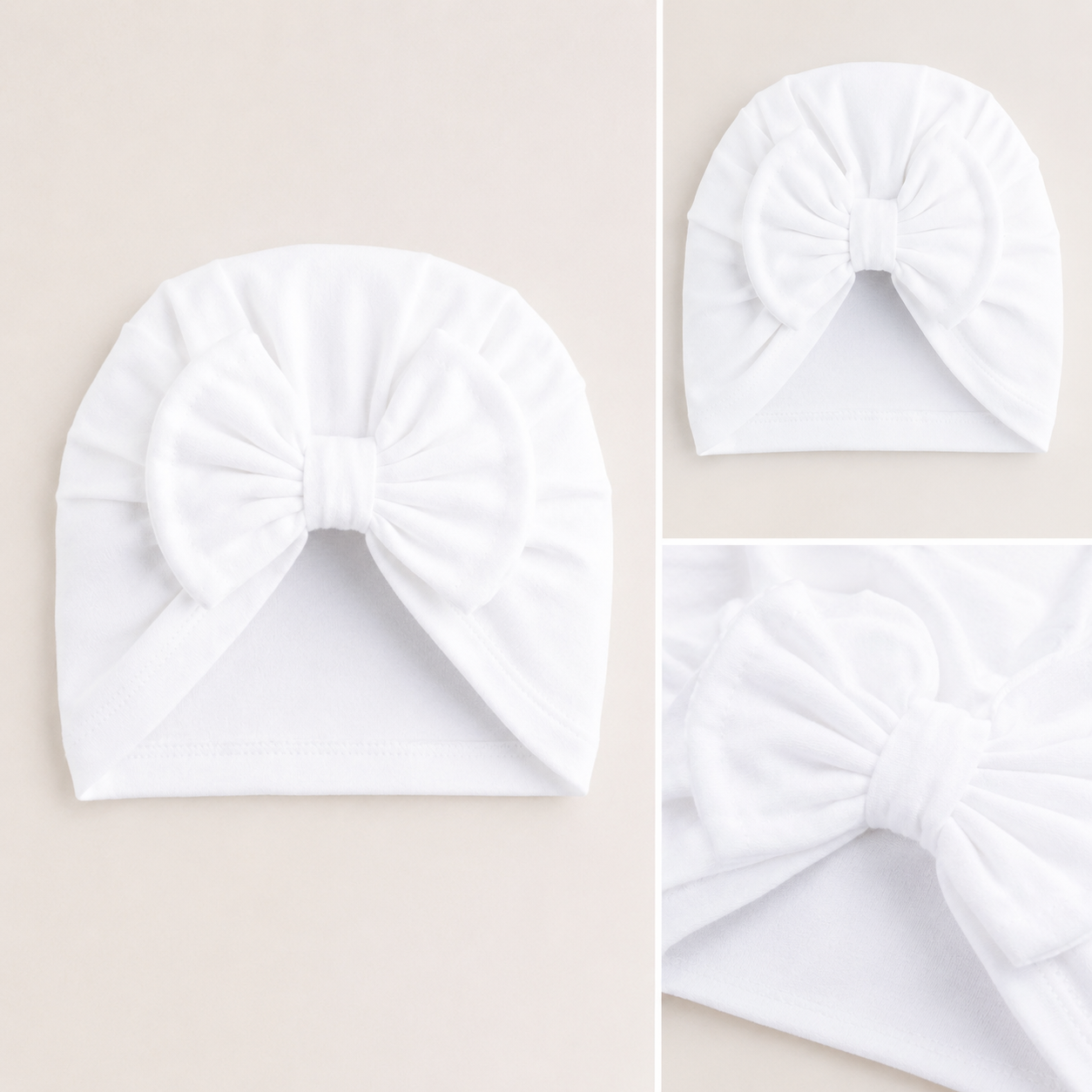 White baby turban on a beige background