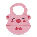 Pink cartoon-style bib with pig design on a white background