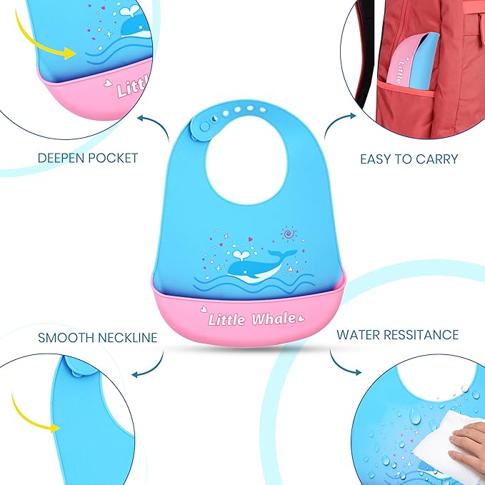 Soft Silicone Baby Bib with Food Pocket – Aqua Blue