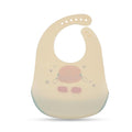 Baby bib with space-themed design on a white background