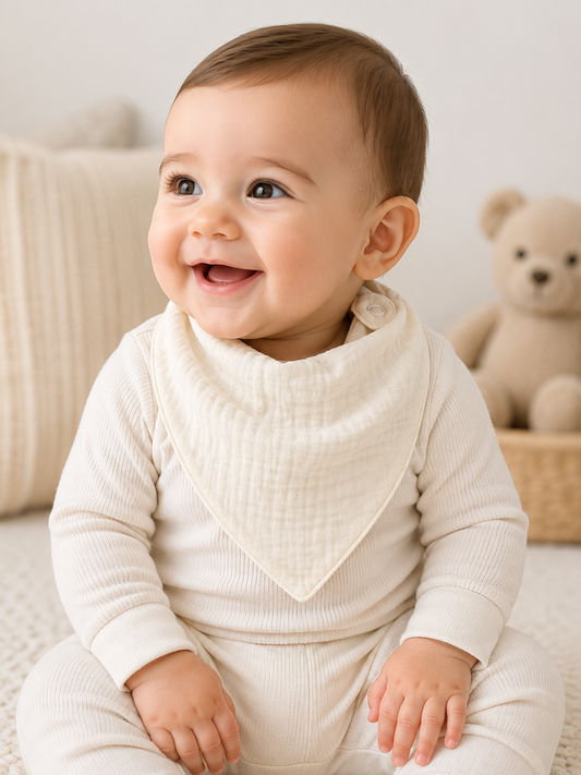 Cream Muslin Baby Dribble Bibs Pack of 3 | Soft Cotton Feeding Bib for Newborn & Infants