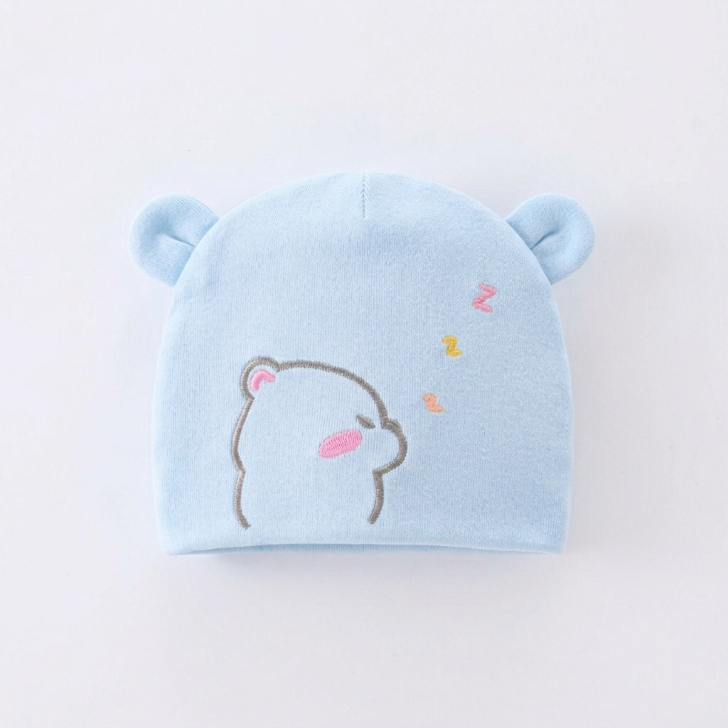 Baby Cotton Cap with Cute Bear Print (Pack of 1)