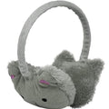 Gray plush earmuffs with a cute face design on a white background
