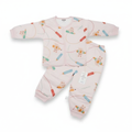 Infant Pink Cotton Night Dress with Full Sleeves and Cartoon Prints