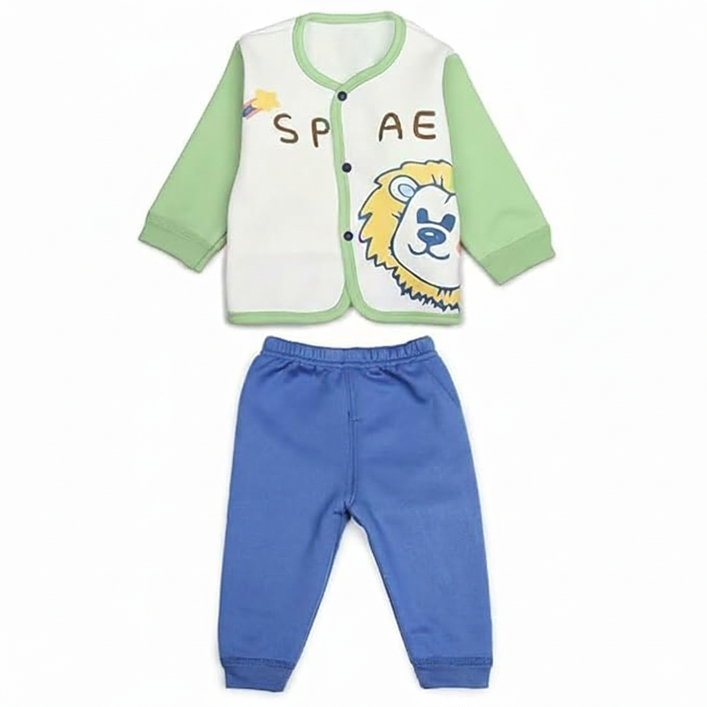 Stylish Infant Winter Wear – WooAttire Green 2-Piece Set with Blue Pant