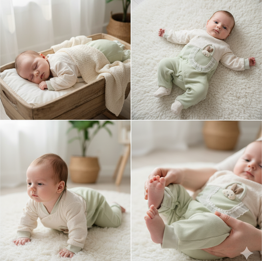 WooAttire baby green polyfill romper – full sleeve winter jumpsuit