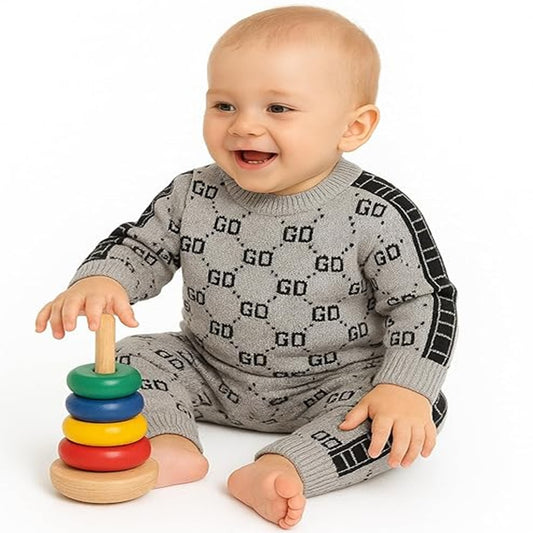 WooAttire Grey Woollen Baby Set – Soft Knitted Sweater & Pant (6–24M)