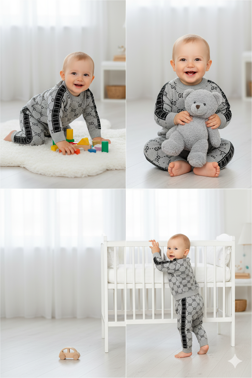 Soft Knitted Baby Winter Set – Grey Sweater and Pants