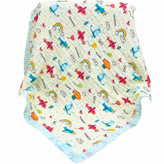 WooAttire Lemon Print Muslin Baby Blanket with Light Green Border